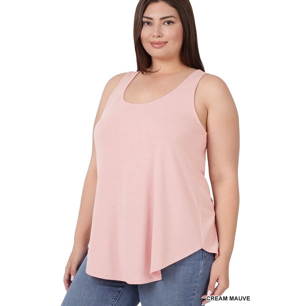 1X Cream Mauve Scoop Neck Round Hem Tank Top Zenana Plus size comfy cool